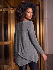 Roman Metallic Sparkle Asymmetric Layered Tunic Top - Image 3 of 4