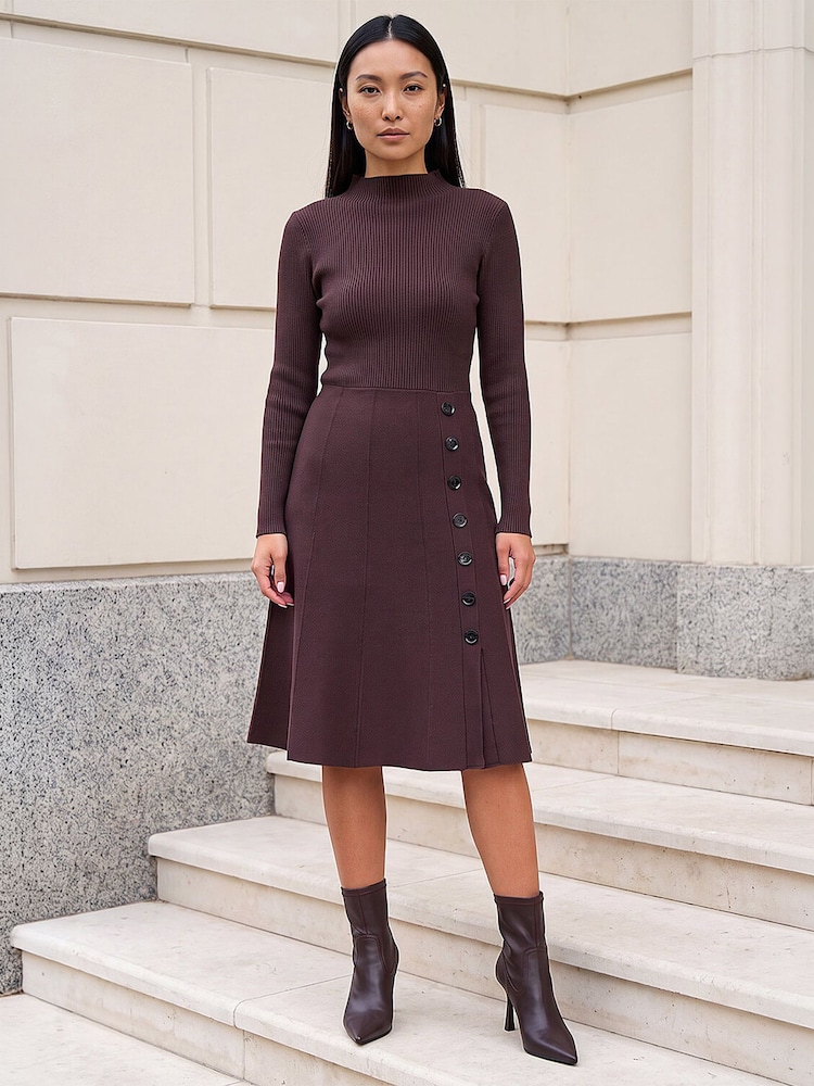 Roman Brown Button Detail Knitted Dress - Image 2 of 4 Roman Brown Button Detail Knitted Dress - Image 2 of 4