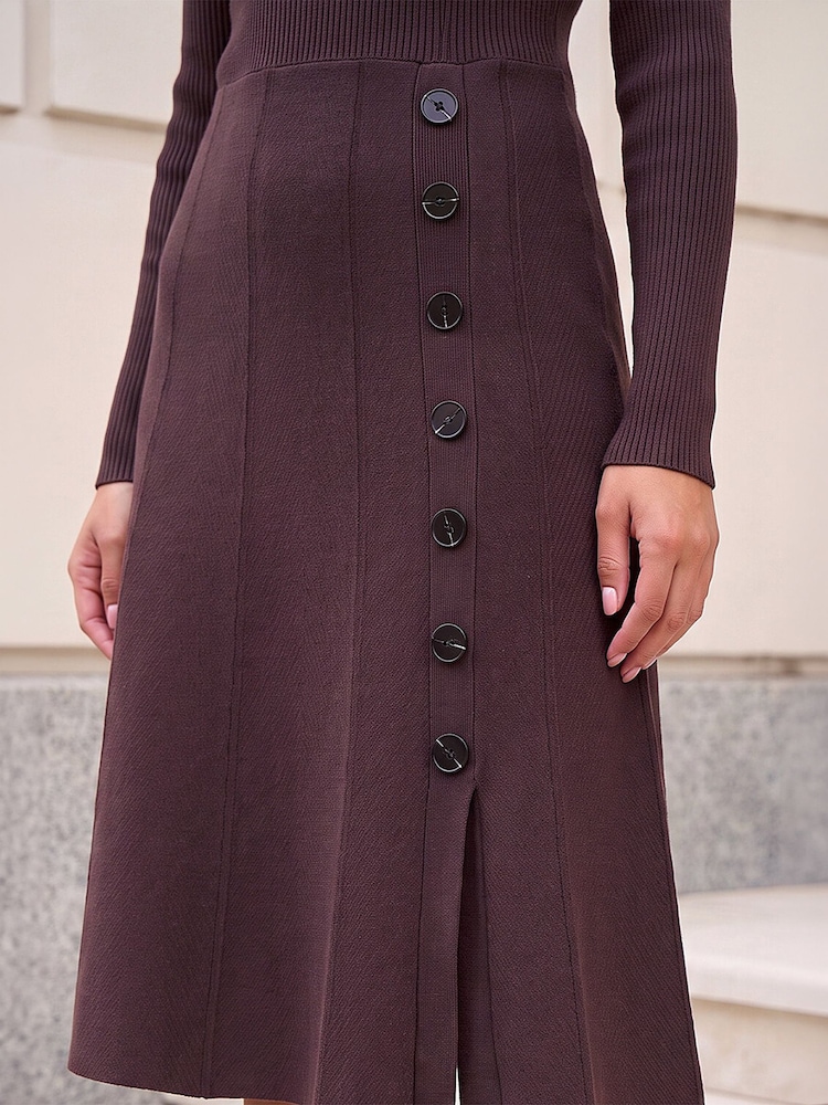 Roman Brown Button Detail Knitted Dress - Image 4 of 4 Roman Brown Button Detail Knitted Dress - Image 4 of 4
