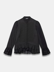 Mint Velvet Black Frogging Detail Ruffle Blouse - Image 6 of 7