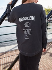 Charcoal Grey Long Sleeve Brooklyn New York City Back Graphic Top - Image 3 of 7