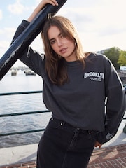 Charcoal Grey Long Sleeve Brooklyn New York City Back Graphic Top - Image 4 of 7