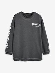 Charcoal Grey Long Sleeve Brooklyn New York City Back Graphic Top - Image 6 of 7