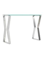 Chrome Claro Metal and Glass Console Table - Image 5 of 7