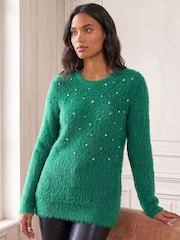 Roman Green Embellished Fluffy Knit Jumper - Image 1 of 4