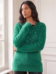 Roman Green Embellished Fluffy Knit Jumper - Image 2 of 4