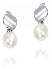 Ivory & Co Rhodium Modern Pearl Effect Drop Earrings - Image 1 of 5