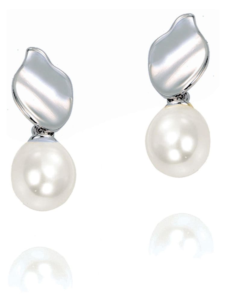 Ivory & Co Rhodium Modern Pearl Effect Drop Earrings - Image 1 of 5
