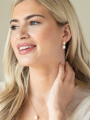 Ivory & Co Rhodium Modern Pearl Effect Drop Earrings - Image 5 of 5