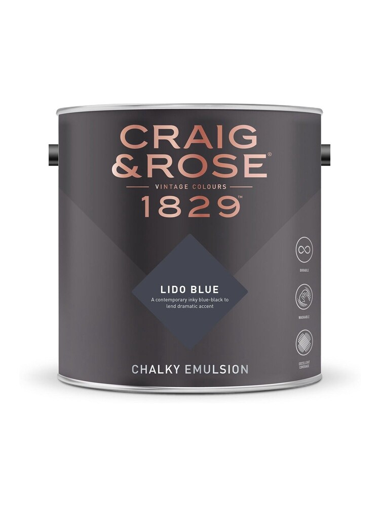 Craig & Rose Blue Chalky Emulsion Lido Blue 2.5Lt Paint - Image 2 of 2