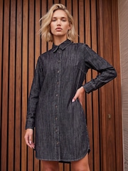 Roman Black Button Shirt Dress - Image 1 of 4