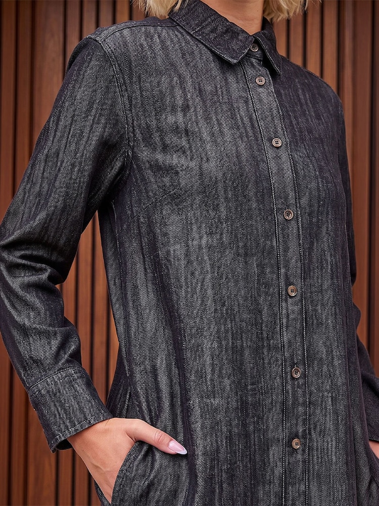 Roman Black Button Shirt Dress - Image 4 of 4 Roman Black Button Shirt Dress - Image 4 of 4