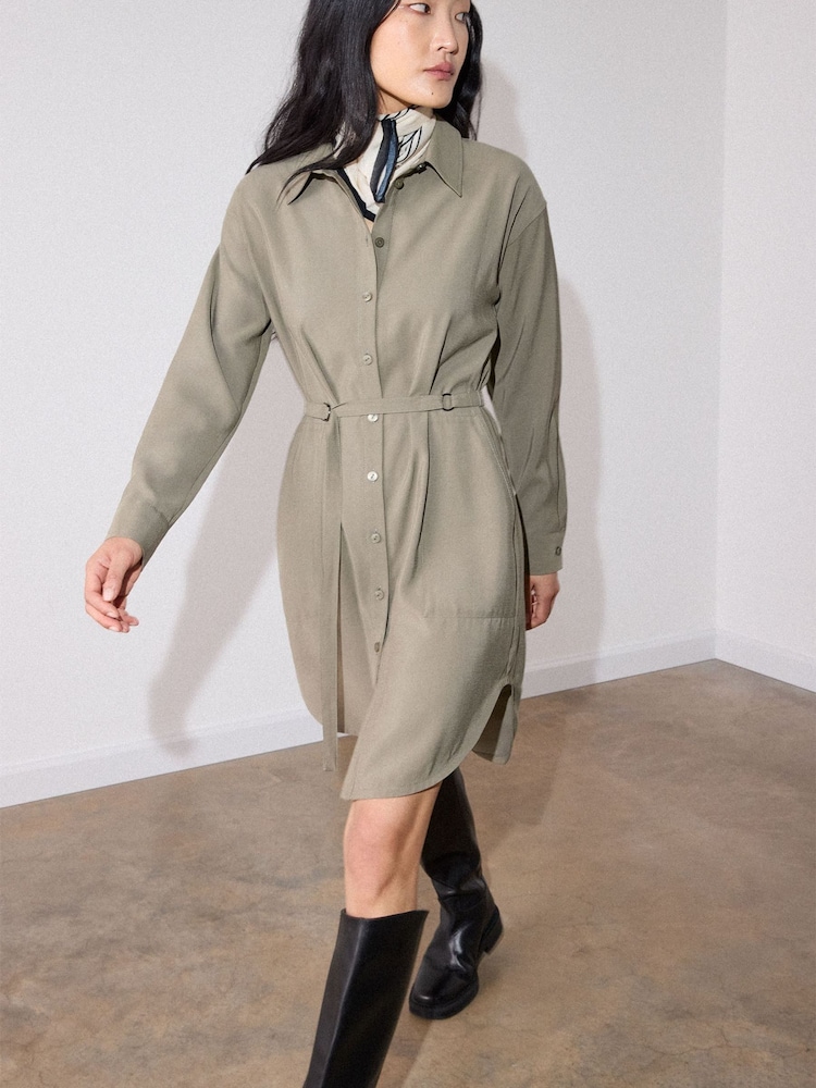Whistles Green Ring Detail Shirt Twill Dress - Image 1 of 4