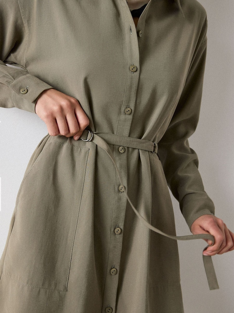 Whistles Green Ring Detail Shirt Twill Dress - Image 2 of 4