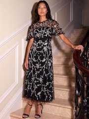 Roman Black Petite Embroidered Mesh Midi Dress - Image 2 of 4