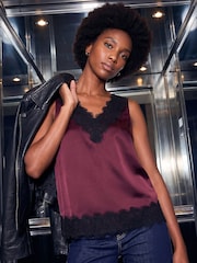 Roman Red Lace Trim Satin Camisole - Image 1 of 4