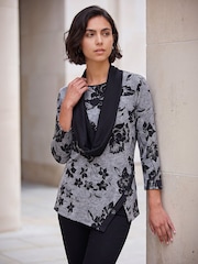 Roman Grey Floral Print Snit Scarf Tunic Top - Image 2 of 4