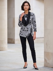 Roman Grey Floral Print Snit Scarf Tunic Top - Image 3 of 4