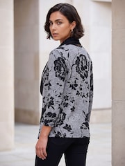 Roman Grey Floral Print Snit Scarf Tunic Top - Image 4 of 4