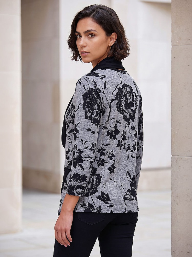 Roman Grey Floral Print Snit Scarf Tunic Top - Image 4 of 4 Roman Grey Floral Print Snit Scarf Tunic Top - Image 4 of 4