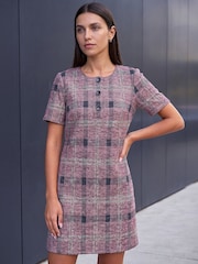 Roman Pink Check Button Shift Dress - Image 1 of 4