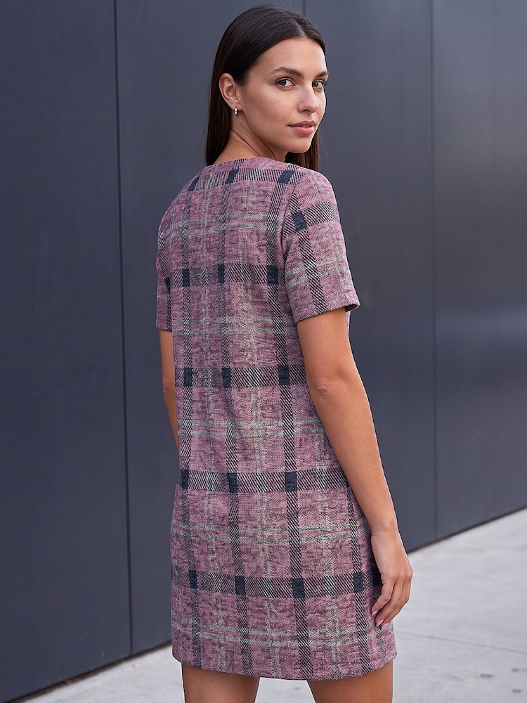 Roman Pink Check Button Shift Dress - Image 4 of 4 Roman Pink Check Button Shift Dress - Image 4 of 4