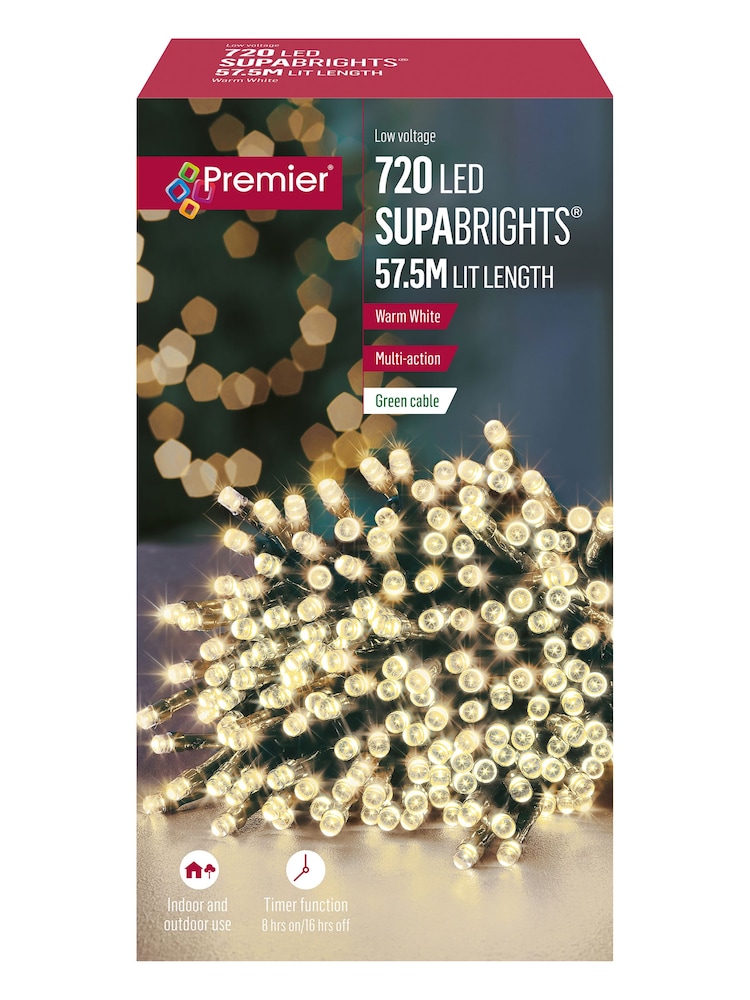 Premier Decorations Ltd White Warm 720 Supabrights LED Christmas Lights With Timer 57.5M - Image 2 of 4
