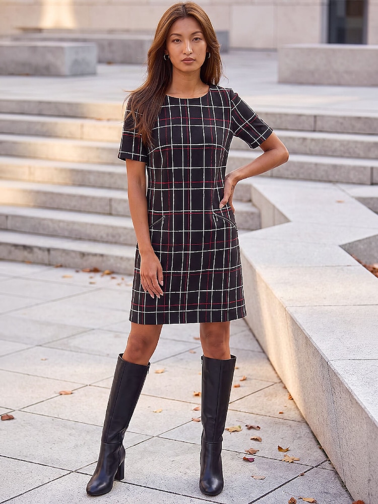 Roman Black Check Shift Dress - Image 1 of 4 Roman Black Check Shift Dress - Image 1 of 4