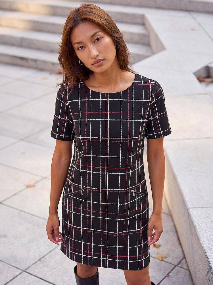 Roman Black Check Shift Dress - Image 2 of 4 Roman Black Check Shift Dress - Image 2 of 4