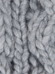 Barbour® Grey Penshaw Cable Knit Faux Fur Pom Beanie Logo Hat - Image 3 of 3
