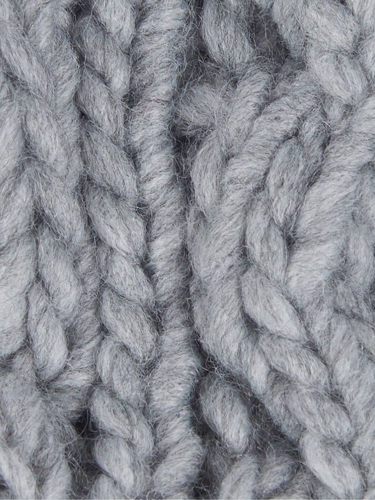 Barbour® Grey Penshaw Cable Knit Faux Fur Pom Beanie Logo Hat - Image 3 of 3