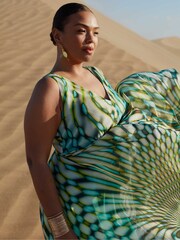 Live Unlimited Green Curve Kaleidoscope Sunray Pleat Maxi Dress - Image 1 of 6