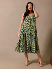 Live Unlimited Green Curve Kaleidoscope Sunray Pleat Maxi Dress - Image 2 of 6