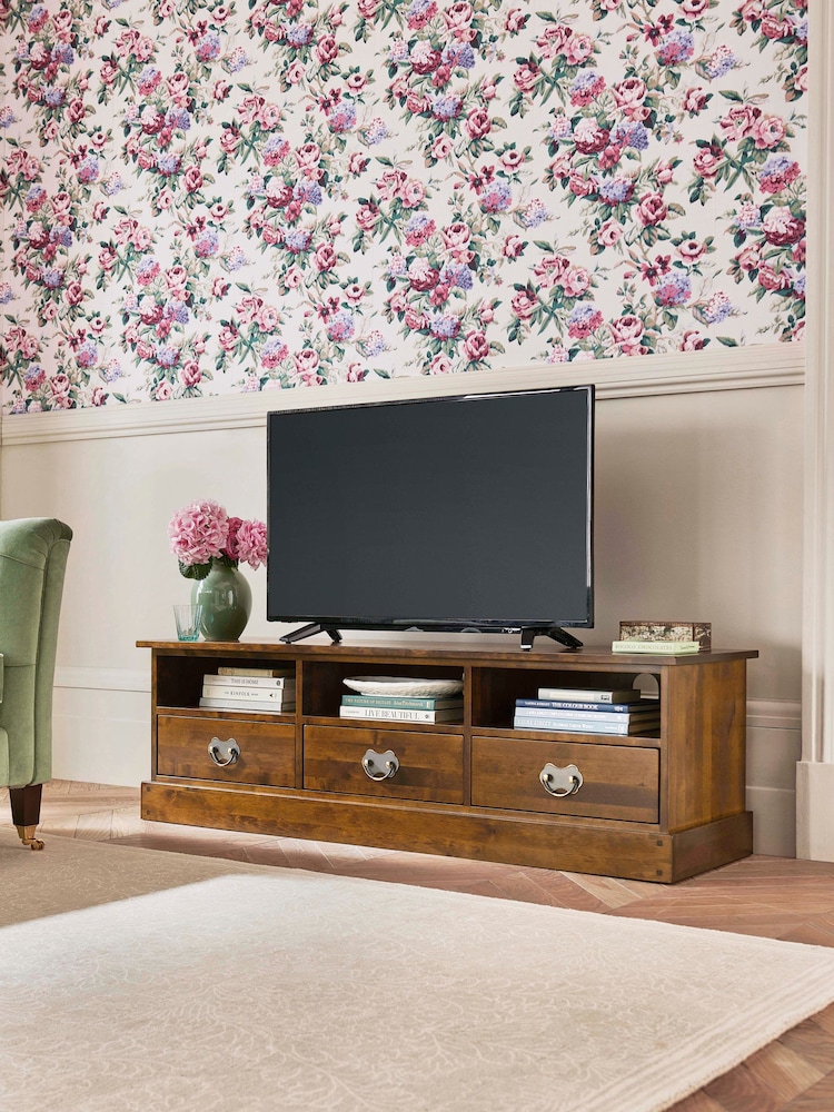 Laura Ashley Dark Chestnut Garrat 3 Drawer TV Stand - Image 1 of 9
