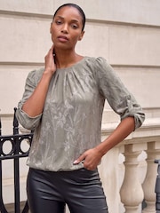Roman Green Jacquard Bubble Hem Top - Image 1 of 4