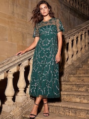 Roman Green Petite Embroidered Mesh Midi Dress - Image 2 of 4