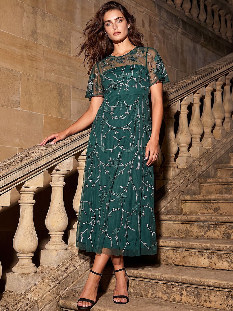 Roman Green Petite Embroidered Mesh Midi Dress - Image 2 of 4 Roman Green Petite Embroidered Mesh Midi Dress - Image 2 of 4