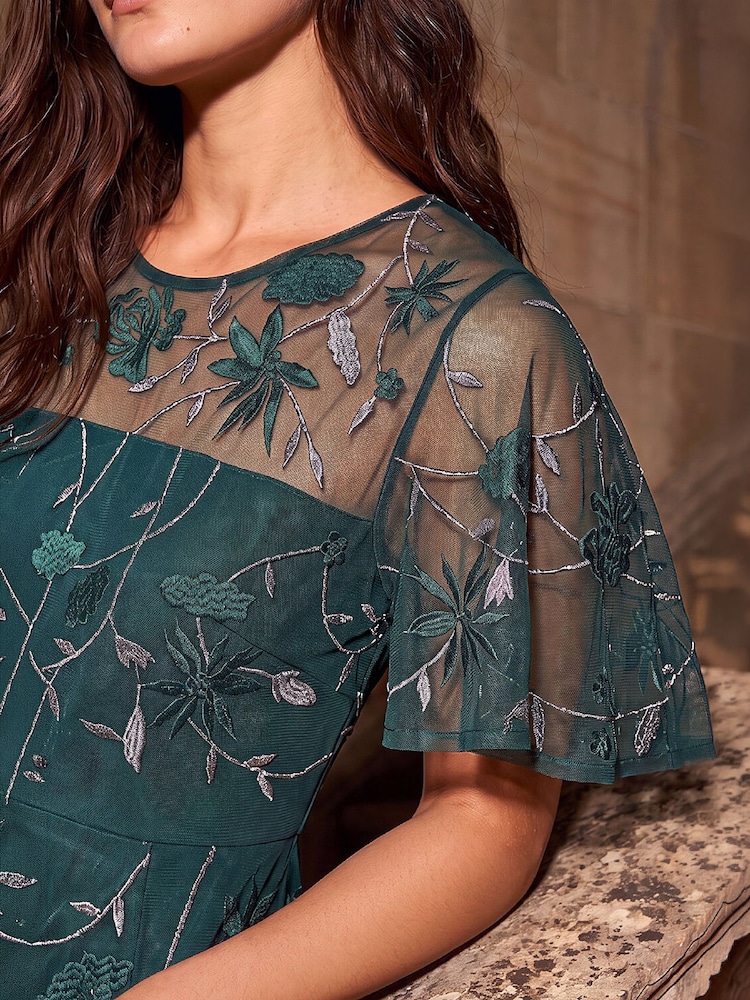 Roman Green Petite Embroidered Mesh Midi Dress - Image 4 of 4 Roman Green Petite Embroidered Mesh Midi Dress - Image 4 of 4