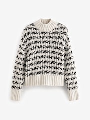 White/Black Stripe High Neck Ribbed Jumper - Image 1 of 3