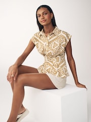 Ochre/Cream Tile Print Short Sleeve Blouse - Image 1 of 6