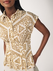 Ochre/Cream Tile Print Short Sleeve Blouse - Image 4 of 6
