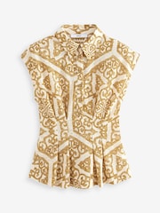Ochre/Cream Tile Print Short Sleeve Blouse - Image 5 of 6