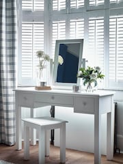 Laura Ashley Cotton White Ashwell 3 Drawer Dressing Table Stool Set - Image 1 of 6