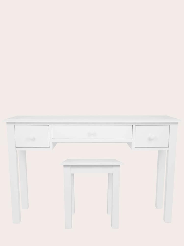 Laura Ashley Cotton White Ashwell 3 Drawer Dressing Table Stool Set - Image 2 of 6
