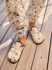 Rockett St George Ecru Cream Tattoos Print Footbed Clog Mule Slippers - Image 2 of 8