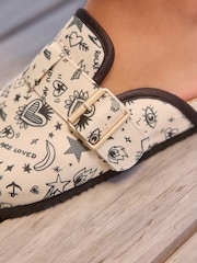 Rockett St George Ecru Cream Tattoos Print Footbed Clog Mule Slippers - Image 3 of 8