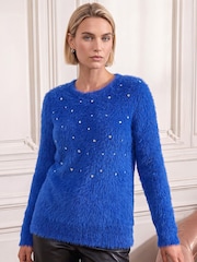 Roman Blue Embellished Fluffy Knit Jumper - Image 1 of 4