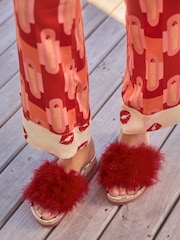Rockett St George Red Lips Print Faux Fur Clog Sliders - Image 2 of 8