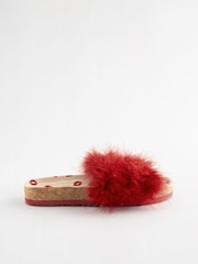 Rockett St George Red Lips Print Faux Fur Clog Sliders - Image 4 of 8