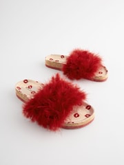 Rockett St George Red Lips Print Faux Fur Clog Sliders - Image 5 of 8